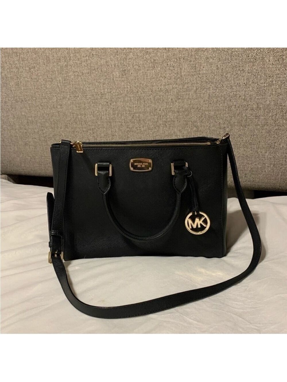 Michael Kors Black Satchel with Gold Accents and Adjustable Strap - Picture 2 of 10